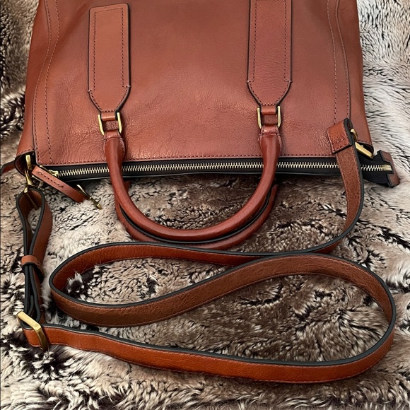 Fossil Parker embroidered leather brown satchel handbag - Picture 10 of 15